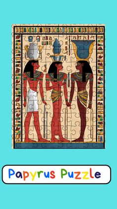 an egyptian puzzle with the image of two men and one woman in ancient egypt, on a blue background