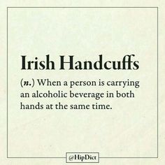 an advertisement with the words irish handcuffs in black and white, on a beige background