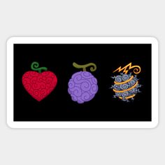 three different types of fruit on a black background