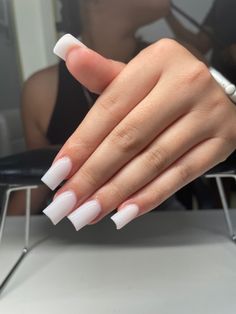 Milky White Medium Square Nails, Milky White Gel Nails French, Frosted White Nails Acrylic, Pure White Nails Acrylic, Milky White Medium Nails, Short All White Nails, Short White Arclyc Nail, Plain White Short Nails, Cum White Acrylic Nails Square