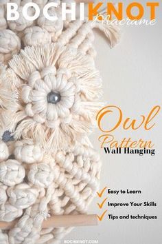 the instructions for how to crochet an owl wall hanging