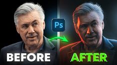 an old man with white hair and greying is shown before and after photoshopped