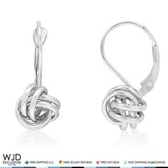 These beautiful solid 14k yellow and white gold earrings are a twist on the classic love knot design. These earrings are fashioned with comfortable lever back clasps, perfect for all-day wear. Size: one size.  Color: Silver.  Gender: female.  Age Group: adult. Knot Design, White Gold Earrings, Love Knot, Gold Branding, Gorgeous Earrings, Types Of Metal, Jewelry Sets, Gold Metal, Knot