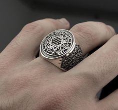 Solomon Ring, Solomon Seal, islamic Jewelry, Seal of Solomon Ring, islamic Ring,Custom Sterling Silver Ring with Ayat Al-Kursi, Protection ring Custom Sterling Silver Ring with Ayat Al-Kursi, Al-Falaq, An-Naas Engravings & Solomon's Seal - Protective Quranic Verses Jewelry PROTECTIVE QURANIC VERSES JEWELRY This beautifully crafted sterling silver ring is engraved with powerful Quranic verses, including Ayat Al-Kursi, Surah Al-Falaq, and Surah An-Naas. Each verse has been carefully inscribed to provide spiritual protection and strength. The ring also features Solomon's seal on the inside, symbolizing wisdom and divine connection. This piece is perfect for those who seek a meaningful and elegant accessory that represents both faith and artistry. Ideal for daily wear or as a thoughtful gift. Wisdom Symbol, Islamic Ring, Solomon Seal, Solomons Ring, Seal Of Solomon, Solomons Seal, Islamic Jewelry, Protection Ring, Quranic Verses