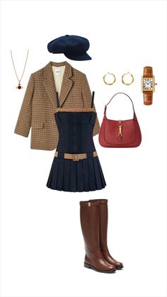 Boot Wedges, Skirts And Boots, Gossip Girl Outfits, Dress Blazer, Cute Autumn, Brown Blazer, Mode Inspo, Looks Chic