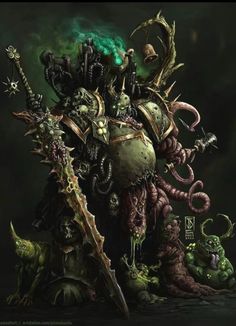 an image of a warhammer with green eyes