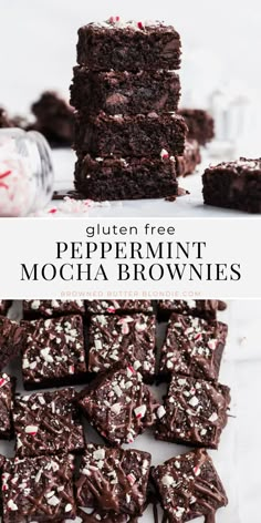 gluten free peppermint mocha brownies stacked on top of each other