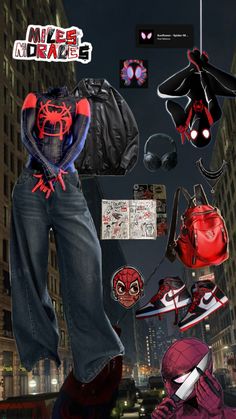 Spider Man Hairstyles, Spidergwen Halloween Costume, Spider Man And Batman Costume, Spider Man Into The Spider Verse Aesthetic, Spiderman Costume Miles Morales, Gwen Spiderverse Costume, Spiderman Pajamas Aesthetic, Spider Man Jordan 1s Outfit