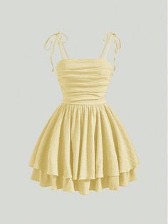 Yellow Boho Collar Sleeveless Woven Fabric Plain Cami Embellished Non-Stretch Summer Women Clothing Sweetheart Top Dress, Yellow Grad Dresses Short, Shein Yellow Dress, Freshman Hoco Dresses 2024, Yellow Flowy Mini Dress, Yellow Dress Simple, School Dance Dresses 7th, Yellow Aesthetic Clothes, Light Yellow Outfit