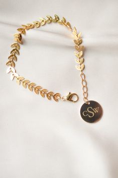 Gold Monogram Bracelet Monogram Bracelet, Text Box, Engraved Jewelry, Pearl Charms, Personalized Monogram, Custom Monogram, Charm Earrings, Shop Earrings, Shop Necklaces