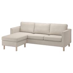 a white couch with a chaise lounge on it's legs and back cushions