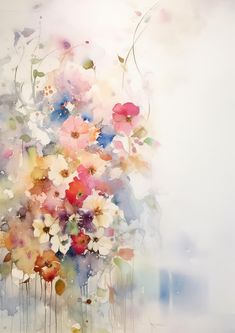 an abstract painting with flowers in it