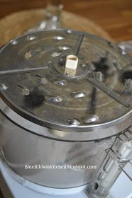 a close up of a food processor on a table