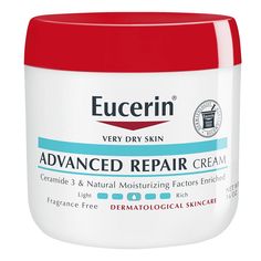 48-Hour Moisture: Eucerin Advanced Repair Body Cream provides 48-hour moisture for skin that looks and feels healthy Enriched Body Moisturizer: This body cream for dry skin is enriched with Ceramides-3 and Natural Moisturizing Factors Fast Absorbing: The lightweight and fast-absorbing formula in this moisturizing cream smooths, repairs and hydrates dry skin Free Of: Eucerin Advanced Repair Cream is a fragrance free moisturizer that is free of dyes and parabens and is gentle enough for use as a daily moisturizer Includes one (1) 16 ounce jar of Eucerin Advanced Repair Body Cream, Fragrance Free Sensitive Skin Moisturizer Fight dryness at its source with Eucerin Advanced Repair Body Cream. This Eucerin cream provides 48-hour moisture for skin that looks and feels healthy, moisturized and sof Severe Dry Skin, Extremely Dry Skin, Body Creams, Cream For Dry Skin, Best Moisturizer, Repair Cream, Moisturizer For Dry Skin, Daily Moisturizer, Skin Cream