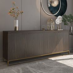 a living room scene with focus on the sideboard