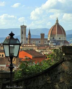 a lamp post in front of a cityscape