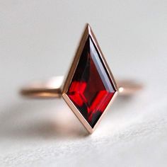 ZARA kite Red Garnet Ring, Modern Kite Garnet Engagement Ring