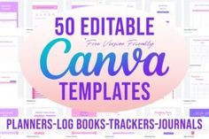 the 50 editable canva templates for planners and book trackerrs are here