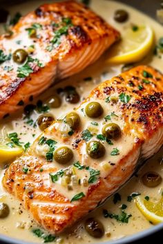 Creamy Salmon Piccata Salmon With Lemon Caper Cream Sauce, Salmon Creamy Lemon Garlic Sauce, Easy Roasted Salmon, Lemon Burre Blanc Salmon, Salmon And Hollandaise Sauce, Salmon Spinach Cream Sauce, Recipes With Salmon Dinners, Fish With Capers And Lemon, Salmon Lemon Caper Sauce