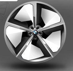 a wheel with some black and white spokes on the front, and an emblem in the back