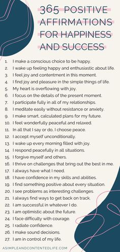 a poster with the words 35 positive affirmations for happiness and success