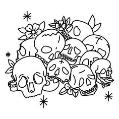 Floral pile of skulls  PNG Design Diamond Tattoo Designs, Skull Stencil, Flowers Svg, Skulls Drawing, Old School Tattoo Designs, Tattoo Stencil Outline, Skull Illustration, Skull Tattoos