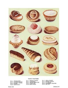 an illustration of pastries and pastry items from the early 1900's or early 1900s's