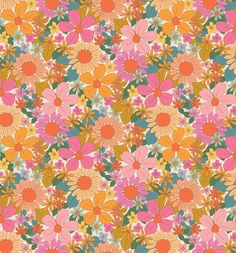 an abstract floral background with many different colors and sizes, including oranges, pinks,