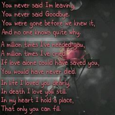 a poem written in pink and black with a rose on the left side, surrounded by words that read you never said i'm leaving