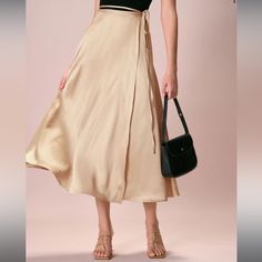 New With Tag. Never Worn! Size Us Small, But Medium Works Too Unique Skirts Design, Maxi Satin Skirt, Wrap Around Skirts, Skirts Design, Satin Wrap Skirt, Wardrobe Revamp, Satin Skirts, Skirt Satin, Wrap Midi Skirt