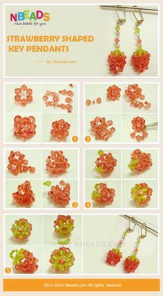 the instructions for how to make strawberry shaped beaded earrings