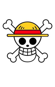 a cartoon skull wearing a hat with bones on it's head and one eye open