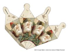 an origami christmas card with santa claus holding a pine tree and looking at the viewer