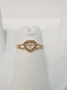 "Thanks for shopping our vintage estate store. We tend to sell well below wholesale and truly hope you enjoy all of our items. Many of the items are one of a kind, so please enjoy scrolling through the pictures and hopefully something will catch your eye. Blacks spots are from the reflections. Estate14k yellow gold heart cross beaded filigree ring. Ring size: 4 Setting: 1/4\" 6.5mm Band width: 1mm Weight: .82 gram Stunning ring, marked 14k." Vintage 14k Gold Filigree Ring For Gift, Vintage 14k Gold Filigree Ring As A Gift, Gold Cross Ring, Xoxo Jewelry, Industrial Piercing Jewelry, Dope Jewelry Accessories, Bead Ball, Sister Jewelry, Catholic Jewelry