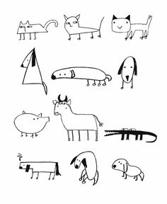 some animals are drawn in black and white