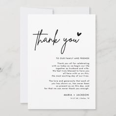 a thank card with the words, thank you to our family and friends on it