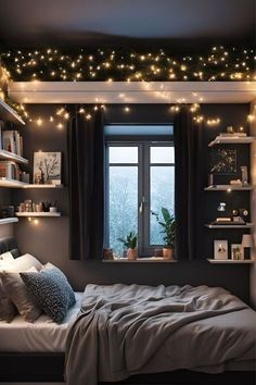 Bedroom Ideas Dark Grey Walls, Dark Themed Bedroom Aesthetic, Dark Grey Bedroom Aesthetic, Dark Grey Room Aesthetic, Room Ideas Aesthetic Dark, Dark Theme Aesthetic, Halloween Decorations Bedroom, Disco Office, Dark Aesthetic Room