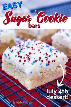 easy sugar cookie bars with red, white and blue sprinkles on top