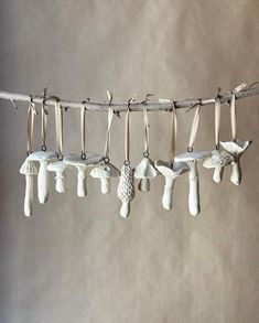 some white objects hanging from a clothes line