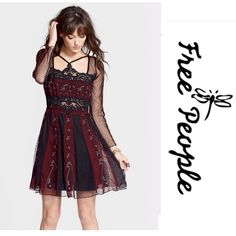 This Stunning Free People Dress Is Perfect For Any Occasion. The 'Tough Love' Dress Features Beautiful Embroidery And A Flattering Fit And Flare Style. The Rich Black And Burgundy Colors Of This Dress Make It Perfect For Fall, Winter And Spring. Whether You're Going To A Christmas Party, Club Or A Night Out With Friends, This Dress Is Guaranteed To Make You Stand Out. Don't Miss Out On This Amazing Piece! Tags: Free People, Boho, Bohemian, Ethnic, Fashion, Lights, Cool Playful Floral Flattering Goth Prom Dress, Goth Prom, Airy Dress, Estilo Boho Chic, Glam Rock, Free People Black, Estilo Boho, Dark Fashion, Free People Dresses