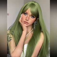 Super Cute And Stylish Ships In 5-10 Business Days Pastel Green Hair, Holiday Party Hair, Straight Hair Wig, Green Wig, Long Hair Wigs, Beautiful Wigs, Rose Hair, Wig Accessories, Party Hairstyles