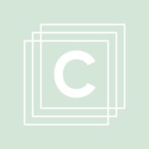 three square frames with the letter c in white on a light green background, each one has