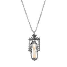 Show your vintage flair with this lovely 1928 Silver Tone Hourglass Pendant Necklace. Show your vintage flair with this lovely 1928 Silver Tone Hourglass Pendant Necklace. NECKLACE FEATURES Drop length: 2.6 in. Chain length: 30 in. Clasp: lobster-claw Metal: alloy Plating: silver tone Finish: antiqued Material: glass Size: 30". Color: Grey. Gender: female. Age Group: adult. Vintage Glass Necklace Nickel Free, Vintage Nickel-free Glass Necklace, Vintage Glass Nickel-free Necklace, Vintage Silver Glass Necklace, Hourglass Necklace, Hourglass Pendant, Hour Glass, Goth Jewelry, Necklace Necklace