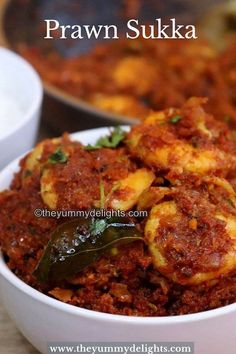 Close-up of mangalorean prawn sukka served in a white bowl.