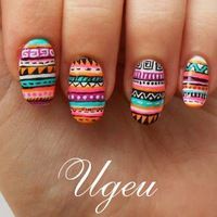 Маникюр - дизайн ногтей Aztec Nail Designs, Aztec Nails, Funky Nail Art, Colorful Nail Art, Colorful Nail, Striped Nails, New Nail Art, Nail Art Summer