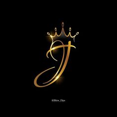 the letter t with a crown on it's head in gold and black background