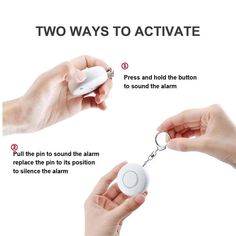 two ways to activate the button on a keychain with instructions for how to use it