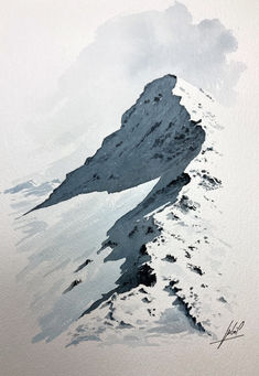 Une aquarelle réalisée avec du Bleu de Prusse et de l'indigo et représentant une montagne dont l'un des versants est dans l'ombre. Winter Watercolor Tutorials, Water Colour Landscape, Olive Tree Painting, Contrast Art, Ski Art, Winter Watercolor, Watercolor Mountains, Make Pictures, Watercolor Landscape Paintings