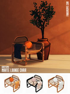 an image of a lounge chair next to a potted tree