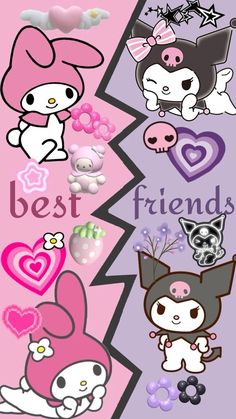 an image of some cartoon animals on a pink and purple background with the words best friends